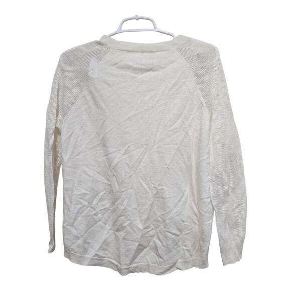 J.Crew Factory Ivory Merino Wool Blend Sweater Mesh Sleeve Medium - Picture 2 of 8